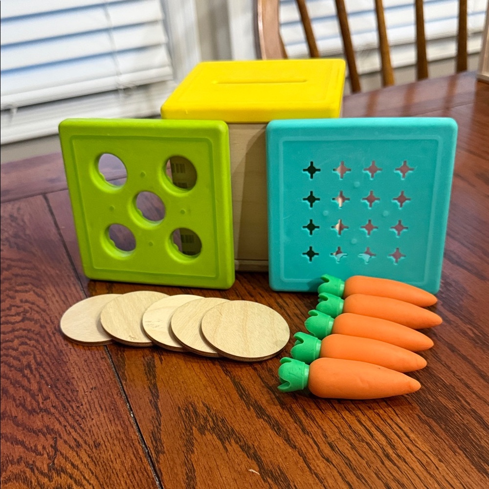 Lovevery coin bank and carrot drop box